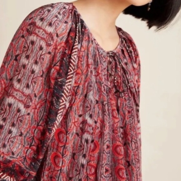 Anthropologie Bhanuni by Jyoti Aleksa Tunic Blouse Split Tie Neck A-Line Swing L - Picture 7 of 14